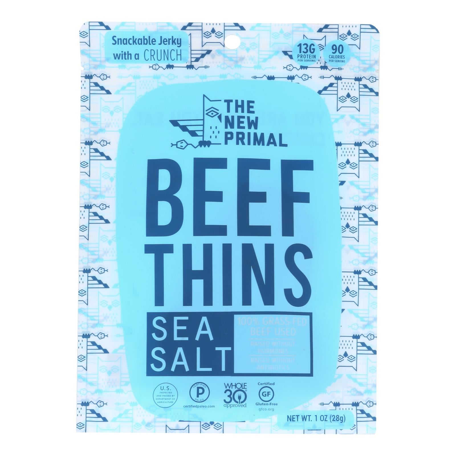 The New Primal - Beef Thins Sea Salt Paleo - Case Of 8 - 1 Oz